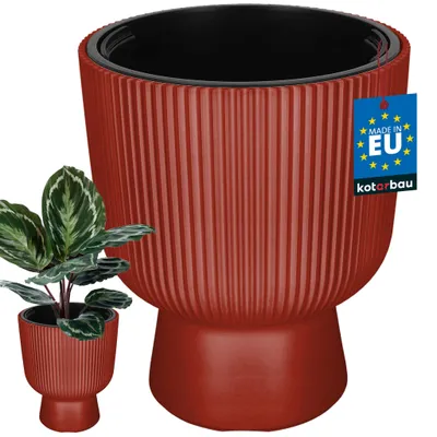 Image de KOTARBAU® Pot de fleurs, diamètre 29 cm. Pot pour orchidées, pot de culture avec pot intérieur. Pot de fleurs avec socle, à motifs rainurés, en forme de calice. Jardinière en plastique, de couleur cuivrée