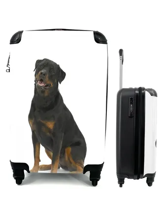 Produktbild von MuchoWow® Koffer Handgepäck Trolley Rollkoffer Kleine Reisekoffer mit 4 Rollen - Rottweiler auf weißem Hintergrund - Cabin Size < 55x40x23 cm & 55x40x20 cm - Fotokoffer - Kabinenkoffer - Boardgepäck - Reise-Box - Reisekoffer - Reisegepäck - Koffer mit Bild - Trolley für Kinder