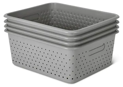 Image de A. Paniers de rangement décoratifs en plastique sans BPA, dimensions : 34,7 cm x 28 cm