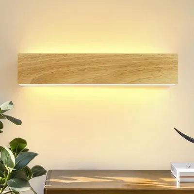 Image de Applique murale LED ZMH d'intérieur 10 W, 32 cm, en bois, pour couloir, éclairage vers le haut et vers le bas, pour cage d'escalier, lumière indirecte, 3000 K (blanc chaud), orientable, éclairage mural pour salon