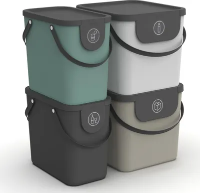Produktbild von Set Recycling Müllsystem 2 x 40l, 2 x 25l ALBULA, Farbe:Anthrazit/Cappuccino/Mistletoe grün und weiss