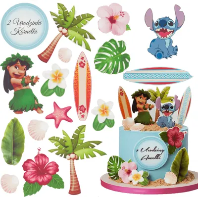 Produktbild von Sweetfanaberia | Dekoracja tortu LILO & STICH - 16 sztuk - Jadalne figurki - Z bezpłatnym napisem