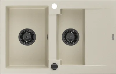 Produktbild von Mexen Gaspar 1,5-Becken-Granitspüle mit Abtropffläche 737 x 475 mm, Beige, Siphon Schwarz - 6507731505-69-B