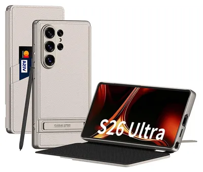 Image de Étui à rabat en cuir pour Samsung Galaxy S26 Ultra 5G, modèle « Book Wallet », gris