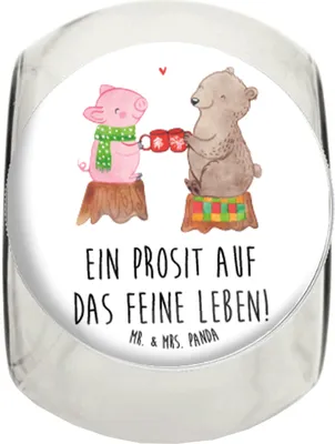 Produktbild von Mr. & Mrs. Panda keksdose glas Glühschwein Sause L 870ml - Weiß - Geschenk, Vorratsglas, Prost, Weihnachten, Vorratsbehälter, Schwein, Weihnachtszeit, Bär, Kaffeedose