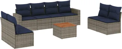Produktbild von 9-tlg. Garten-Sofagarnitur mit Kissen Grau Poly Rattan