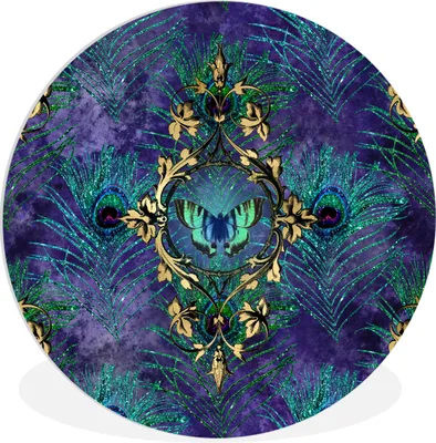 Produktbild von MuchoWow® Rundes Wandbild - Runde Bilder Muster - Pfauenfedern - Violett Ø 30 cm Kreis Wanddekoration Kunststoff - Wandkreis - Wandschmuck - Schlafzimmer - Bilder - Der Kreis - Kunst für die Wohnung - Plastik - Kunstdruck - Wandbild