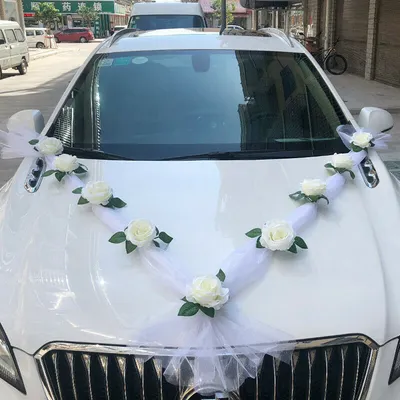 Produktbild von Auto Schmuck Braut Paar Rose Deko Dekoration Autoschmuck Hochzeit Weiß