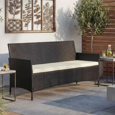 Produktbild von 3-Sitzer Poly-Rattan Gartenbank Halden, Sitzbank anthrazit, Kissen creme