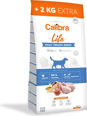 Productafbeelding van CALIBRA DOG LIFE Kip voor volwassen honden, middelgroot ras, 12 kg + 2 kg