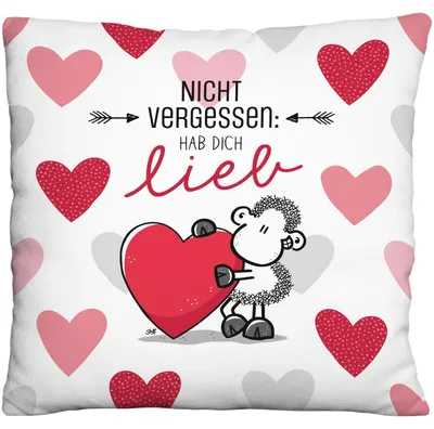 Plüsch-Zierkissen „Hab Dich lieb“ 25x25 cm, Polyester, waschbar