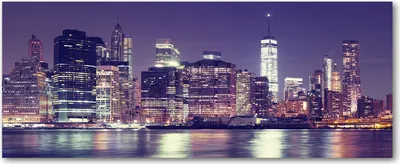 Produktbild von Tulup® Glas-Bild Wandbild aus Glas - 125x50 - Wandkunst - Wandbild hinter gehärtetem Sicherheitsglas - Dekorative Wand für Küche & Wohnzimmer  - Sehenswürdigkeiten & Architektur - New York bei Nacht - Lila