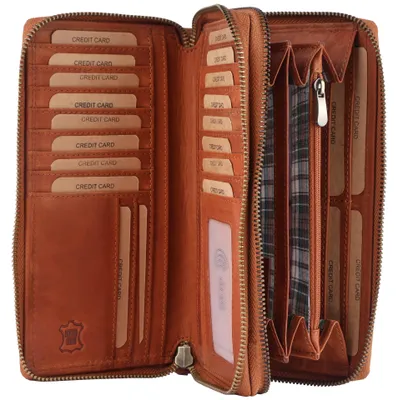 Produktbild von Benthill Damen Geldbörse Echt Leder XXL - Portemonnaie Groß mit RFID Schutz - Echtleder Vintage Damenbörse mit vielen Kartenfächer inkl. Geschenkbox