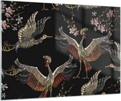Produktbild von Bilder auf glas - Einteilig - Asiatisch Vögel Verziert - 100x70cm - Glasbilder - Wandbilder - Bilder - zum Aufhängen bereit - Wanddekoration aus Glas - Glas Bilder - Wandbild auf Glas - GAA100x70-4556
