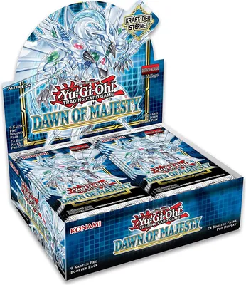 A display box of Yu-Gi-Oh! trading card game booster packs.