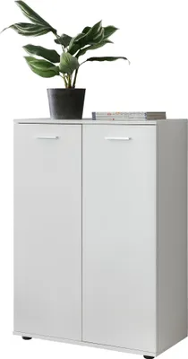 Kommode 2 Türen 71x104x35cm Holz Weiß modern Flurschrank mit weißer matt Oberfläche und zwei Türen.