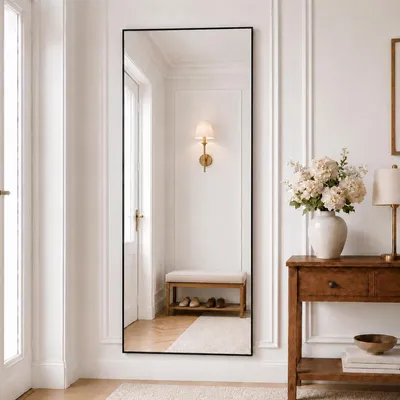 Immagine prodotto di Specchio a figura intera, 161 x 52 cm, specchio da terra con cornice in alluminio, vetro temperato, colore nero