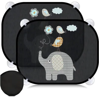 Obrázek produktu pro Sluneční clony do auta pro děti, 2 kusy, ochrana proti UV záření, boční okna, rozměry 43x36 cm, motiv zvířat, s přísavkami