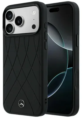 Zdjęcie produktu dla Etui Mercedes Leather with Crossed Lines MagSafe do iPhone 17 Pro Max czarny