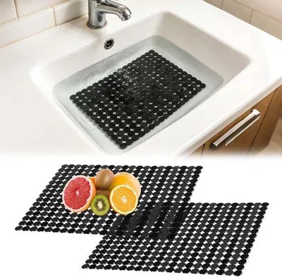 Obrázek produktu pro Podložka pod dřez, obdélníková, černá, PVC, odkapávací podložka do dřezu, podložka do dřezu, ochranná podložka, ochrana dřezu