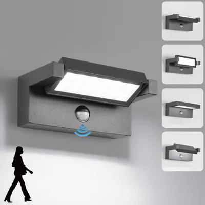 LED-Wandleuchte 22 W mit Bewegungsmelder, IP65, 6500 K, dunkelgrau