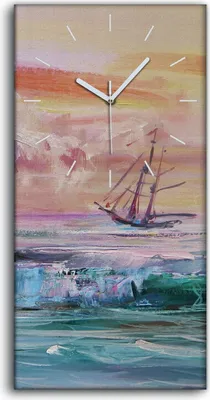 Produktbild von Wanduhr Bürouhr Leinwand Bild Geräuschlos 30x60 Ölgemälde Ozean See Schiff - weiße Hände