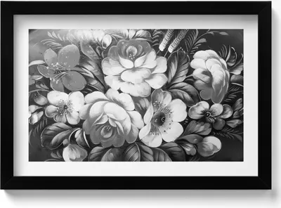 Produktbild von Weiße und weiße Blumen– Wandbild mit Rahmen – Gerahmtes Bild  – Wanddekoration – 30x20 cm –  Schwarz Rahmen