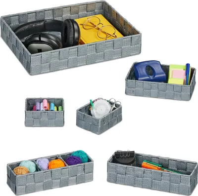 Aufbewahrungskörbe Set aus 6, geflochten, Grau, 32x24x6 cm