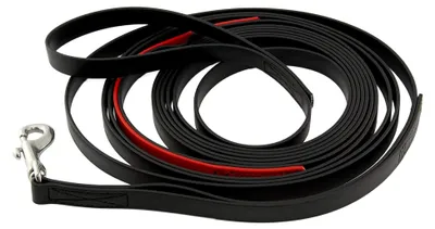 Produktbild von BioThane Schleppleine mit Schlaufen für Hunde ab 35 kg, 19 mm, 5 m, Schwarz mit Rot, genäht, Kurzführer, Handschlaufe