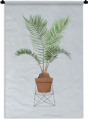 Produktbild von MuchoWow® Wandteppich Wandbehang Pflanzen - Palme - Pastell - Blau 60x90 cm Tapisserie Dekoration Wandtuch - Foto-Teppich - Abwaschbar