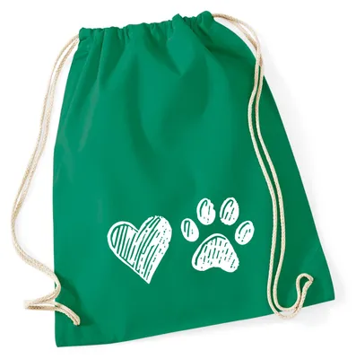 Produktbild von Huuraa Turnbeutel Herz Tapse 12 Liter Kelly Green Baumwolle Rucksack Geschenkidee