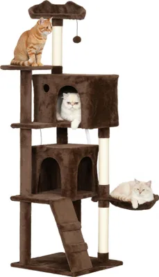 Image de Arbre à chat pour chats - Tour à grimper 160 cm - 4 niveaux - 2 grottes - Hamac & échelle - Troncs en sisal - Noir