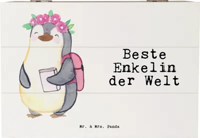 Produktbild von Mr. & Mrs. Panda Geschenkbox Pinguin Beste Enkelin der Welt 22 x 15 cm - Weiß - Geschenk, Schatzkiste, Truhe, Oma, Enkeltochter, Enkelkind, Geschenkidee, Taufe, Opa