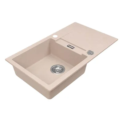 Produktbild von VBChome Granitspüle 76 x 44 cm Beige Einzelbecken Einbauspüle Reversibel Gesprenkelt Pflegeleichtes Spülbecken mit Siphon Ideal für kleine Küchen
