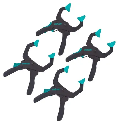 Immagine prodotto di Wolfcraft: 4 morsetti a cricchetto per hobbisti e professionisti, con una forza di serraggio di 20 kg