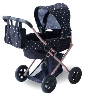 Produktbild von Teamson Kids Puppenwagen 2-in-1 Klassiker in Schwarz mit Zubehör, Puppenbuggy für Kinder Rollenspiele, stabil und wandelbar