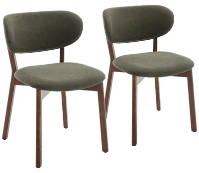 Image de Lot de 2 chaises en bois foncé et tissu boucle vert kaki AURA