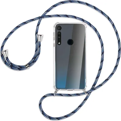 Produktbild von Handykette Backcover-Schutzhülle mit Band (Metall silberfarben) für Motorola One Macro - Blautöne