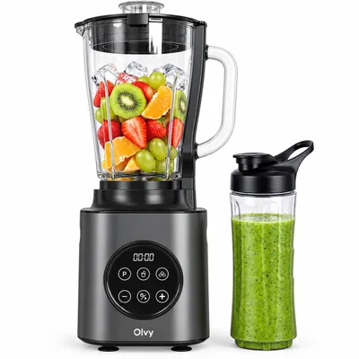 Produktbild von Olvy Standmixer 1000W mit 1,5L Glasbehälter & 600ml Tritan-Becher, 9 Stufen, Pulse, Ice-Crusher, Smoothie- & Milchshake-Funktion