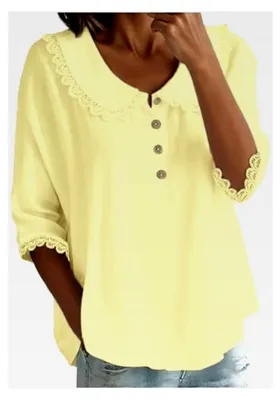 Produktbild von Musselin Bluse Damen Leinen Oversized Langarm Oberteile Einfarbig Leinenhemd Weiches T-Shirt Top Blusenshirt Casual Tunika Damenblusen V-Ausschnitt Locker Pullover