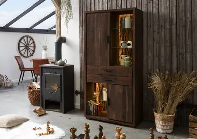 Produktbild von MASSIVMOEBEL24 Schrank Akazie 88x40x180 dunkelbraun lackiert BARK #203