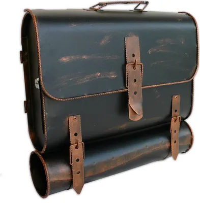 Produktbild von Briefkasten Unikat Antik-Look Schulranzen - Design Schultasche mit Zeitungsrolle Handarbeit Wandbriefkasten abschließbar robust und praktisch - Farbe: Schwarz-Kupfer | Entnahme: Links