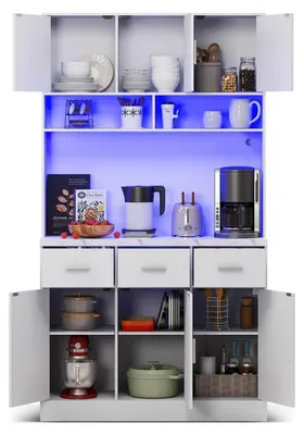 Zdjęcie produktu dla Wielofunkcyjna komoda bufetowa z oświetleniem LED i gniazdkiem elektrycznym, kolor biały, wymiary: 100x40x180 cm