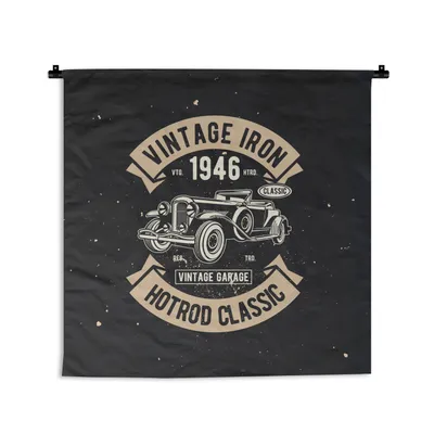 Produktbild von MuchoWow® Wandteppich Wandbehang Mancave - Auto - Schwarz - Vintage 60x60 cm Tapisserie Dekoration Wandtuch - Dekorationen - Wand Decke