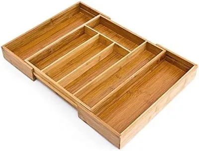 Produktbild von Famanu Besteckkasten Organizer aus Bambus - 5 bis 7 Fächer, 29-48 x 34 cm