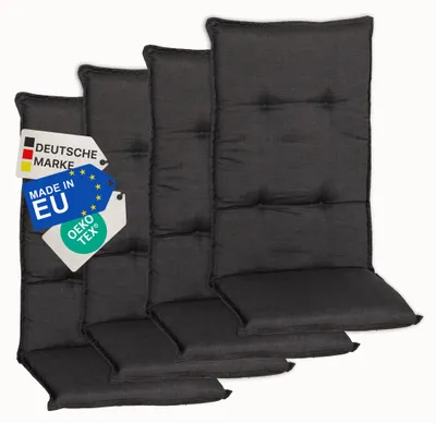 Produktbild von NYVI Gartenstuhl Auflagen Hochlehner 4er Set Barcelona - UV-Beständig, Atmungsaktiv, Strapazierfähig - Hochlehnerauflagen Sitzkissen Outdoor - Sitzauflagen für Gartenstühle 118x50cm Dunkelgrau