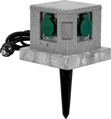 Produktbild von Grafner Gartensteckdose Smart WLAN WIFI, Steinoptik, 4 Steckdosen, Dämmerungssensor, Alexa Google IOS Tuya, 3680 Watt, Energiesäule Mehrfachsteckdose Außen Outdoor Außensteckdose 4-Fach Granit Felsen