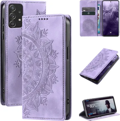 Produktbild von Mandala Handyhülle für Samsung Galaxy A52 / A52 5G / A52s 5G RFID Schutz Klapphülle Case Cover Design Schutzhülle Farbe: Violett