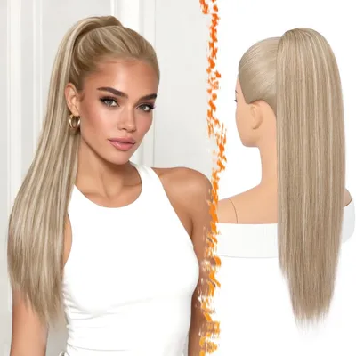 Produktbild von Pferdeschwanzverlängerung 55cm Glattes Blond Synthetik mit Kordelzug & Kammclip