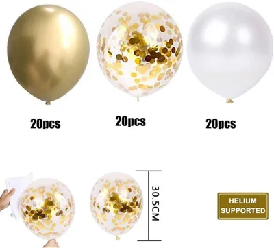 Obrázek produktu pro Balónky zlatá sada, 60 kusů balónků kovová zlato bílá, zlaté balónky s konfetami, k narozeninám, Valentýnu